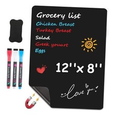 Magnetic Dry Erase Board Sheet for Refrigerator, Small Fridge 12"x8" Black