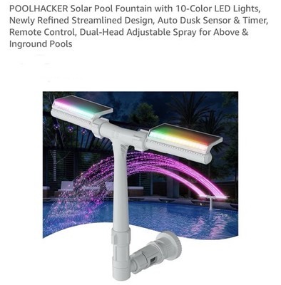 Solar Pool Fountain with 10-Color LED Lights, Newly Refined Streamlined Desig...