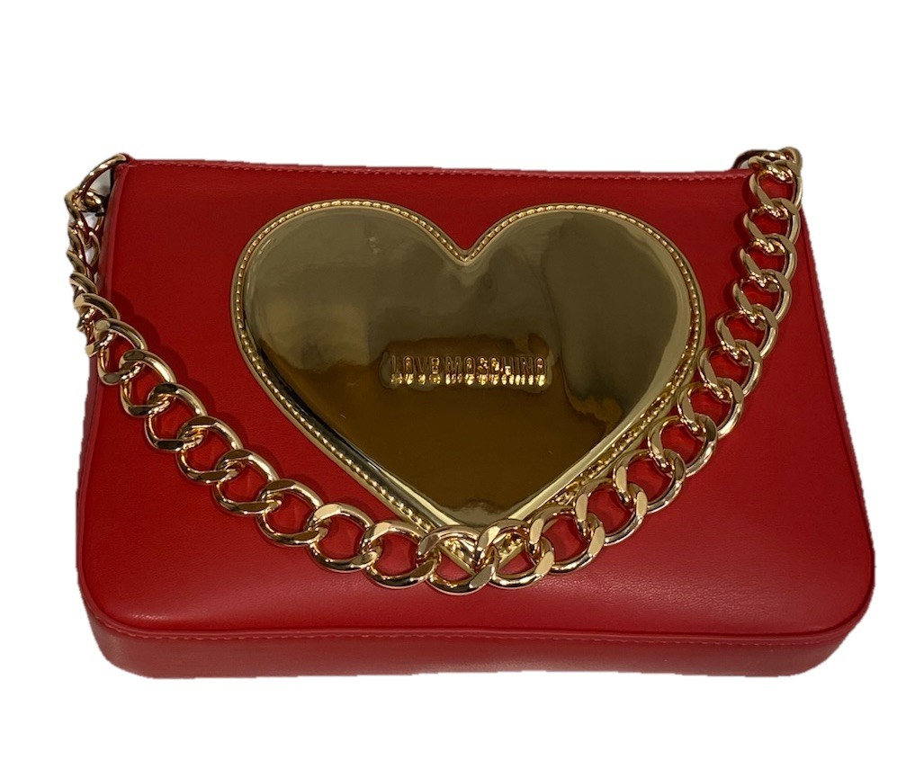 LOVE MOSCHINO ️ Red Gold Heart Motif Women's Crossbody Bag for