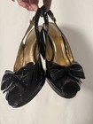 Coach Black Patent Leather Peep Toe Slingback Heels Bow Buckle US 8 — photo 5