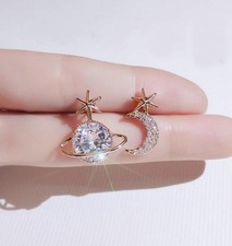 Star Moon Statement Stud Earrings Asymmetrical Yellow Gold Accent Fine Jewelry