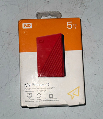 WD My Passport 5TB Portable External HDD USB 3.0 Red Password Protection