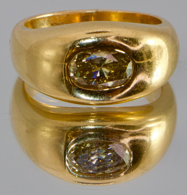 MASTERPIECE 18K Gold (17.4g) Heavy Dome Solitaire 1.5 CT Oval Yellow Stone