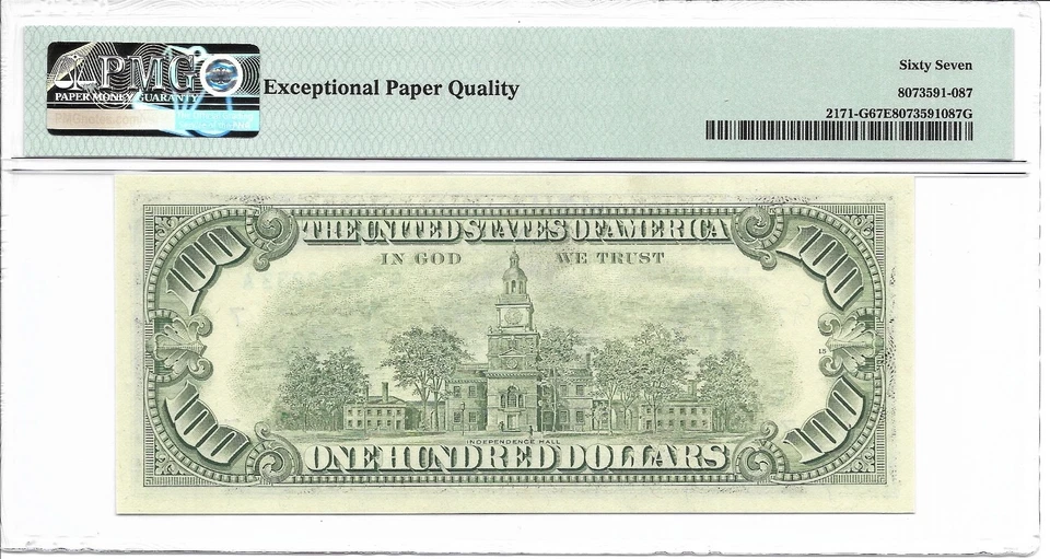 1985 $100 CHICAGO FRN. PMG SUPERB GEM Uncirculated 67 EPQ Banknote. - Image 2 of 2