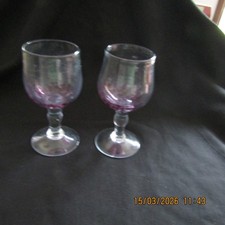 Vintage x 2 Stephen Morris Art Glass Goblets Signed on Bottom