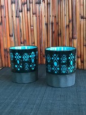 Japanese Ceramic Yunomi Tea Cups Set of 2 Handmade Brand New Black/Turquoise
