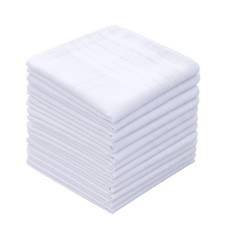 GB Men's Handkerchiefs 100 Cotton Solid White with 16 inches, 12 Pcs,