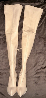 Alexander McQueen Nude Stretch Leather Over Knee Boots Women Sz37.5 Retail $1700