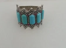 Vintage Sally C. Treasures Sterling Silver SZ 925  Turquoise  Rubies Ring  Sz 9