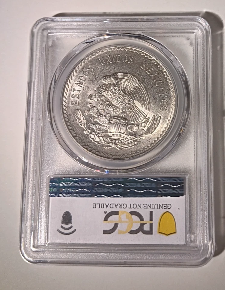 México 5 Pesos 1948 MO PCGS Rasguño Genuino AU Detalle Foto 2 de 2