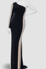 Xscape Women's Black Embellished One-Shoulder Gown Dress Size 16