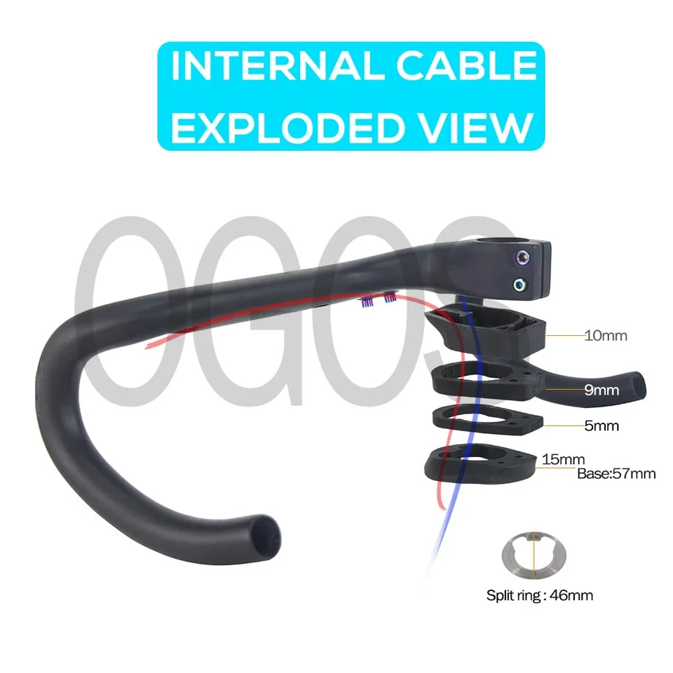 Road Bike Handlebar Gravel Carbon Internal Wiring Integrated 28.6mm with Spacers - Image 3 of 4