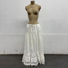 White Tiered Eyelet  Floral Lace Drawstring Maxi Prairie Skirt