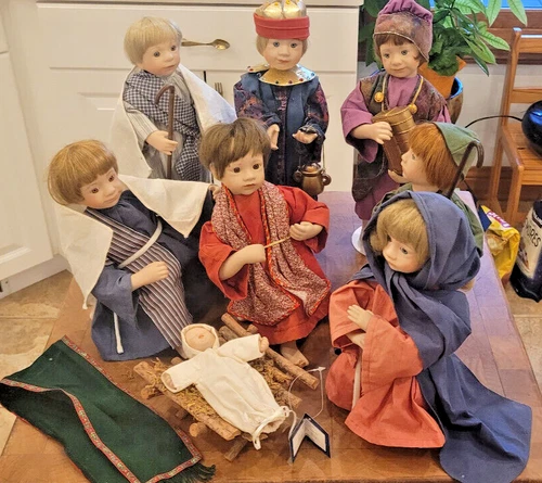 9 piece Julie Kruger Oh Holy Night nativity doll figures Ashton Drake & drum boy