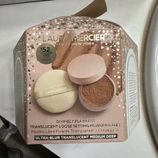 Laura Mercier Ultra Blur Translucent Med-Deep Loose Powder & Puff. 0.7oz. NIB!