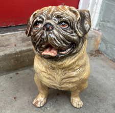 Vintage MCM Pug Dog Floor Statue with Glass Eyes  Heavy 