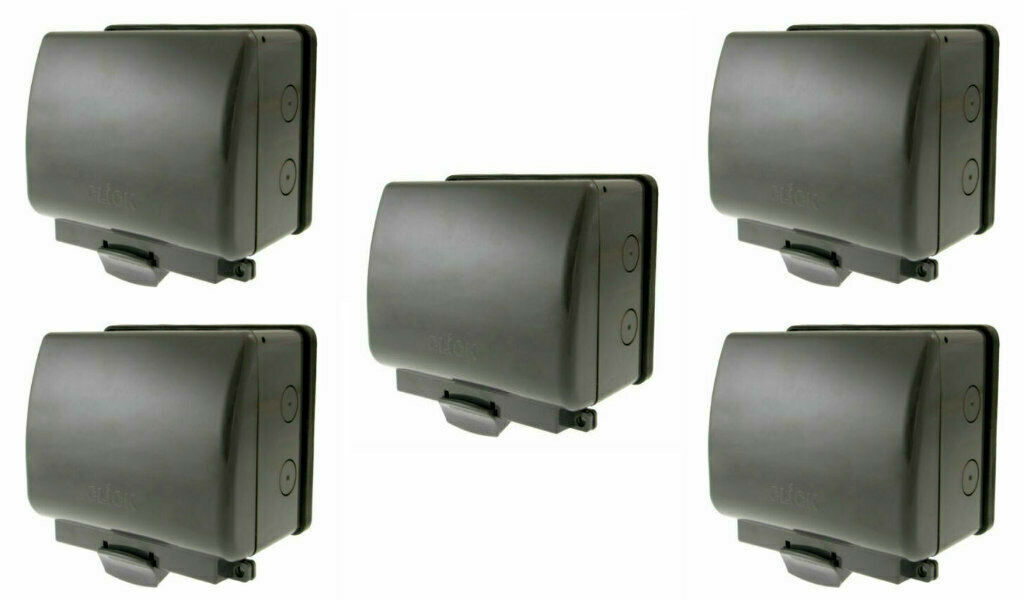 5 x Click OA036AG 'Aquip' Outdoor Weatherproof Sockets IP66 2 Gang Double Pole