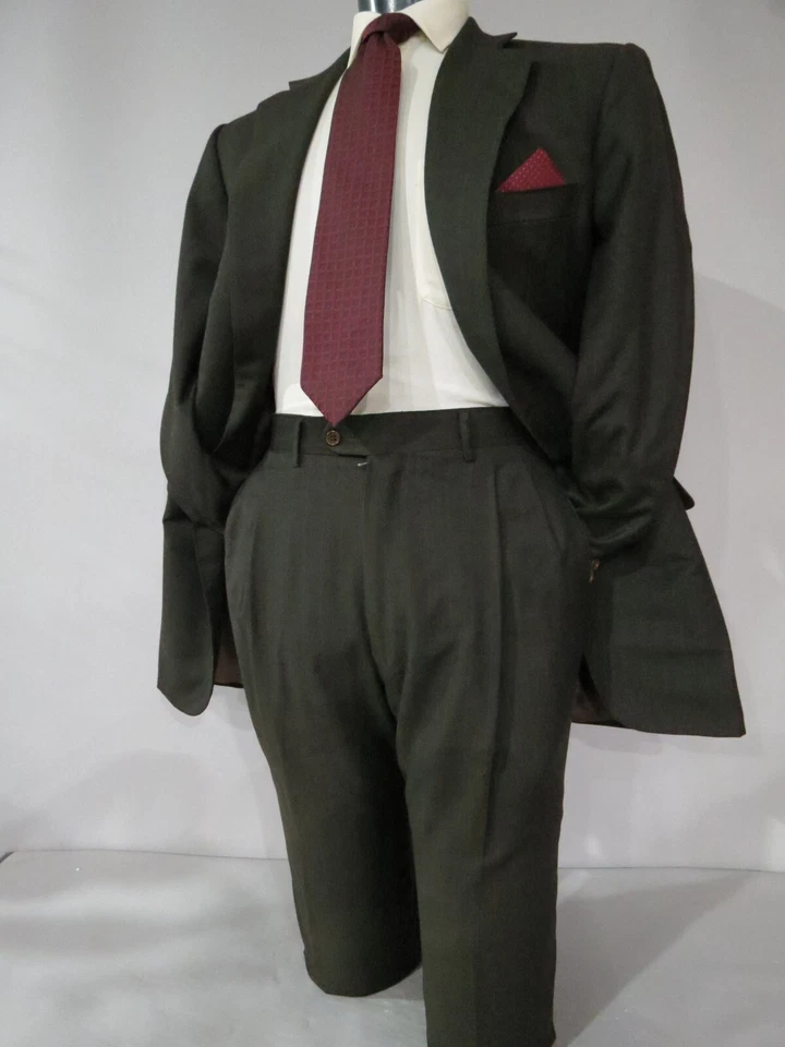 Ermenegildo Zegna wool cashmere blend charcoal forest pin stripe suit 44 L - Image 3 of 4