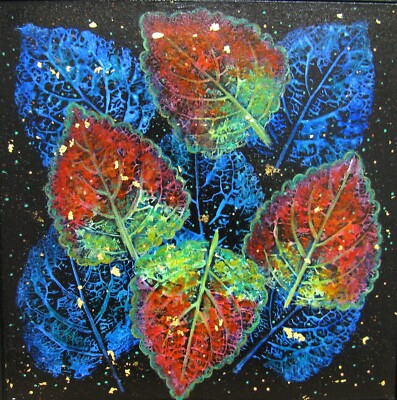 Original painting botanical style leaves in acrylic on cardboard framed décor