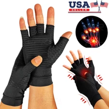 Fingerless Copper Compression Arthritis Gloves Carpal Tunnel Joint Pain Relief 