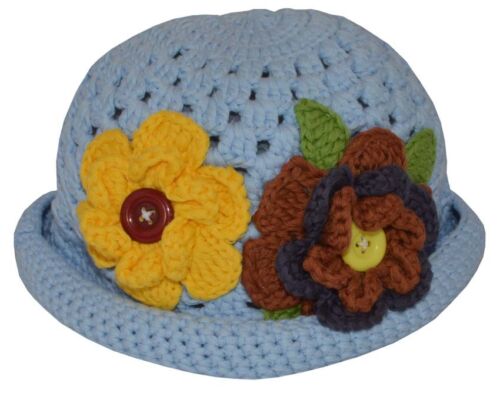 Crochet Hat with Flowers (Blue) - 9-18 Months - Picture 1 of 2
