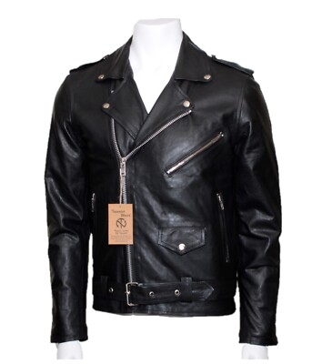 Men's Brando Leather Jacket Motocycle Black Biker Original Sheep