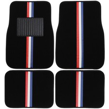 New 4pc Racing Stripes Red White Blue Car Truck Front Rear Carpet Floor Mats Set New 4pc Racing Stripes Red White Blue Car Truck Front Rear Carpet Floor Mats Set
