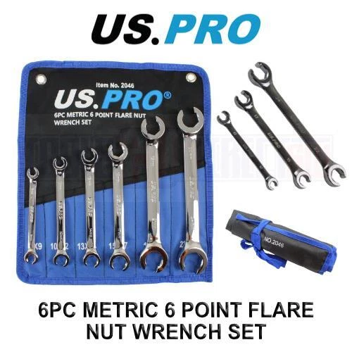 US PRO 6 Piece Metric 6 Point Flare Nut Spanner Wrench Set 8 - 24mm 2046