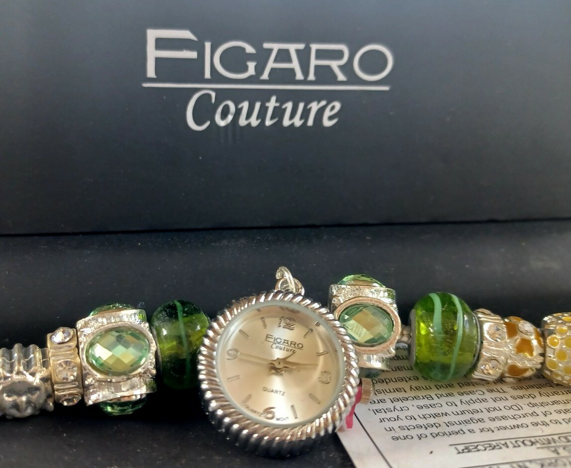 Figaro Couture Charm Watch Silver Green Mustard Bracelet  display picture 2