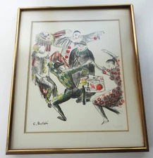 Midcentury Cesar Bolletti Signed Limited Edition Print Harlequins World Traveler