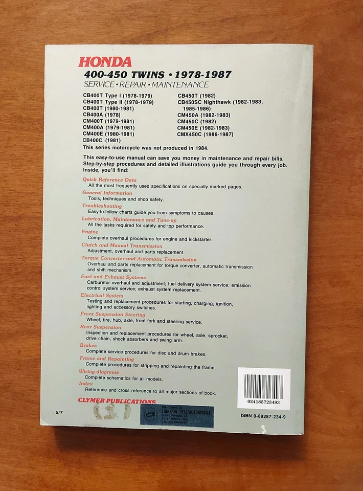 Manuale riparazione  Honda 400-450 cm³ Twins '78-'87 - Immagine 2 di 3