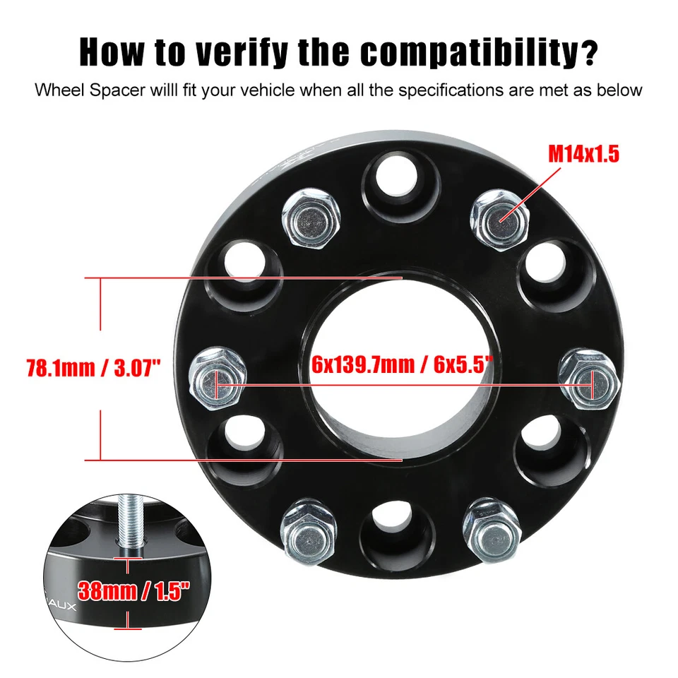 4 adaptadores espaciadores de rueda automáticos de auto de 6x5,5" negros para Chevrolet Tahoe 1996-2018 Foto 2 de 4