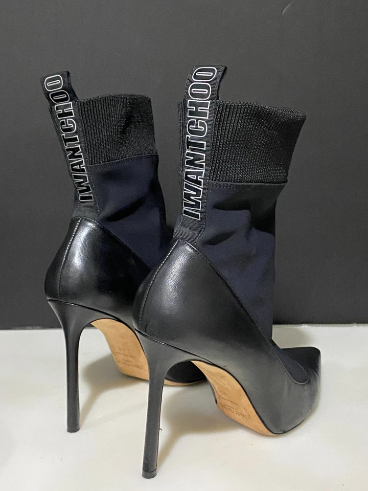 Jimmy Choo 9.5 EE. UU. / 40 UE I Want Choo Brandon Botines Elásticos de Cuero Negro Foto 2 de 4