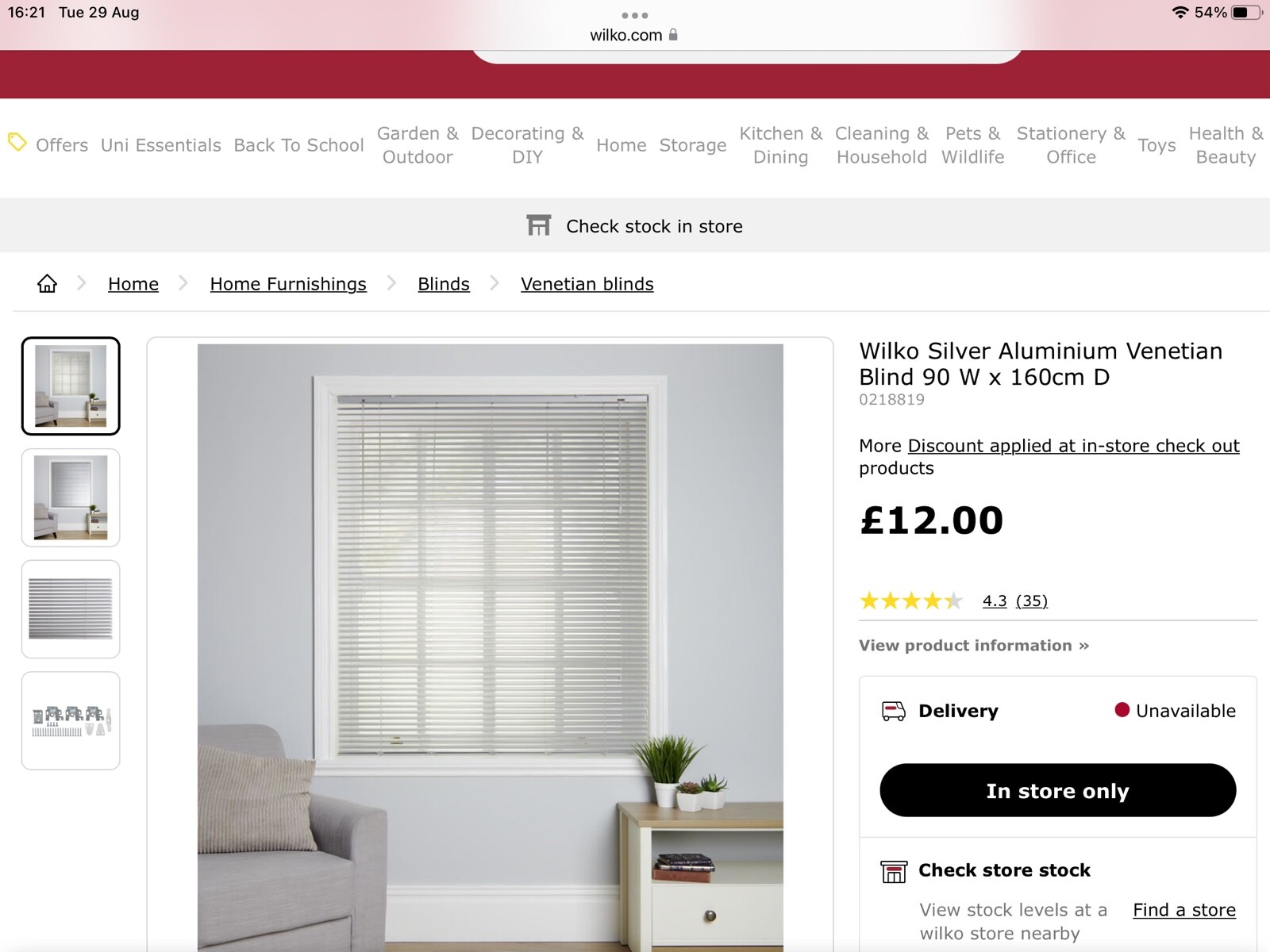 Wilko Silver Aluminium Blind 90 W x 160cm D eBay