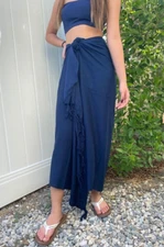 Hawaiian Pareo Sarong Solid Navy Cover-Up Luau Cruise Beach Pool Wrap Dress