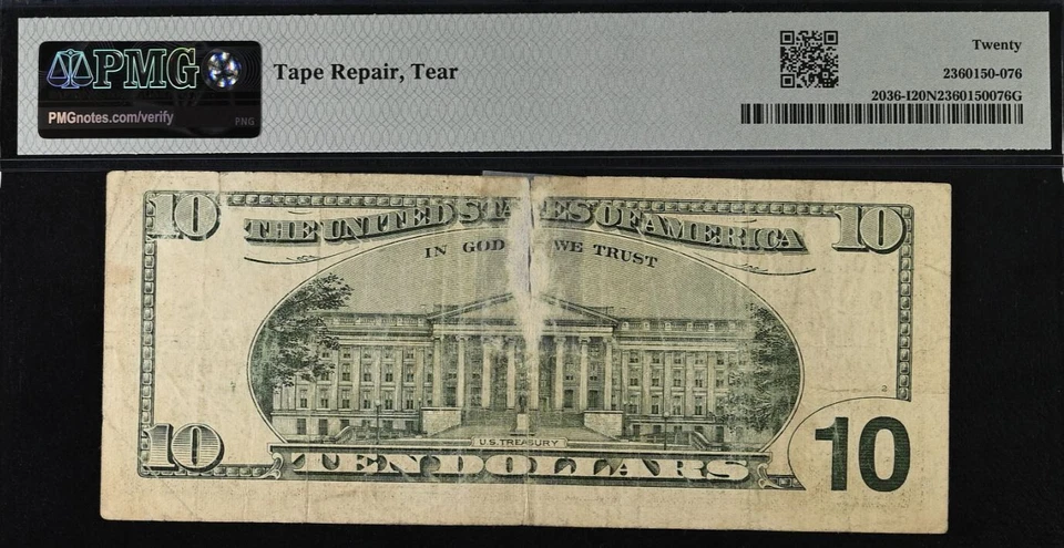 2001 $10 Federal Reserve Note PMG 20 - Birthday - Low Serial Number 00000053 - Image 3 of 3