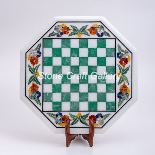 15" Marble Chess Table Handmade Semi Precious stones Floral Inlay - 第 1/3 張圖片