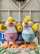 Vintage PAIR RARE TALL 27  Easter plush chick standing spring bunny egg pink