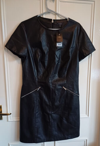Lipsy Black PU Faux Leather Dress Size 14 Zip Detail Sexy Vamp Evening NEW - Picture 1 of 12