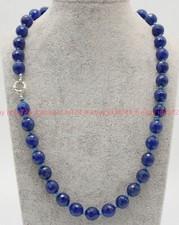 10mm Fashion Natural Faceted Dark Blue Jade Round Gemstone Beads Necklace 18''