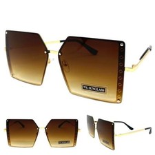 Oversized Exaggerated Vintage Retro Style SUNGLASSES Big Square Gold Metal Frame