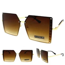 Oversized Exaggerated Vintage Retro Style SUNGLASSES Big Square Gold Metal Frame