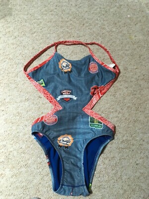 Speedo Mädchen Junior Denim Retro-Druck Crossback Wettbewerb Badeanzug 8 JAHRE  