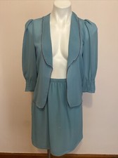 VTG St Gillian Kay Under Green Sheer Pin Tuck Lightweight Skirt Jacket Set XS