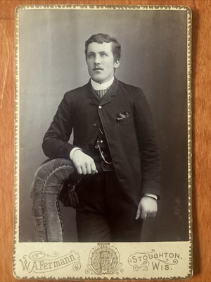 Dapper Man Cabinet Card Antique Photo Stoughton WI Fermann