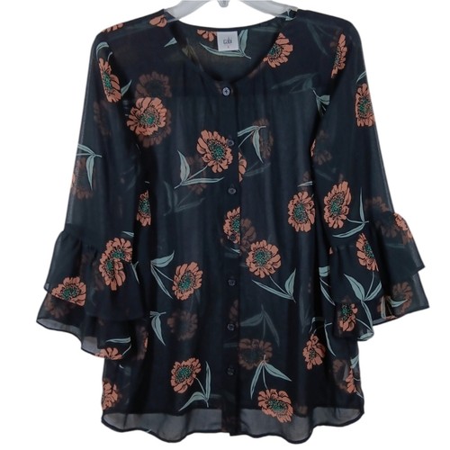 Cabi La Di Da Floral Ruffle Blouse size Small