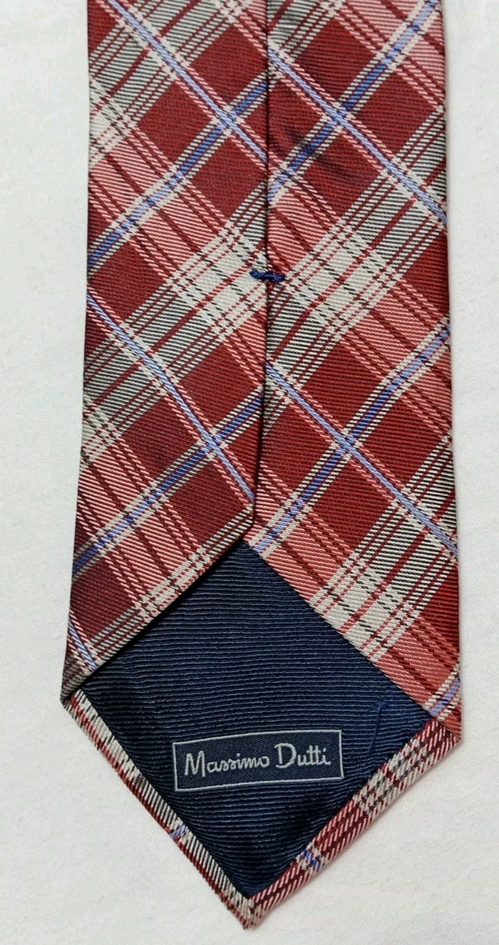 Massimo Dutti Men's Red Plaid Tie Classic Tartan Pattern Necktie image 2
