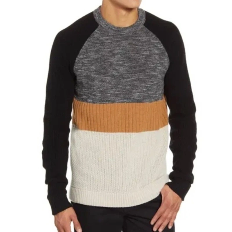 Bldwn Rene Slim Fit Colorblock Neutral Wool and Cashmere Sweater Size Large