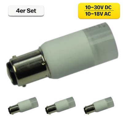 BA15d LED 12V 24V Warmweiß 2700K 2W 4er Set 140lm 360° 10-30V DC 10-18V AC