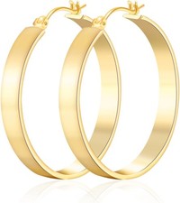 14K Gold Hoop Earrings for Women Trendy, Flat Square-edge 14k Earrings...